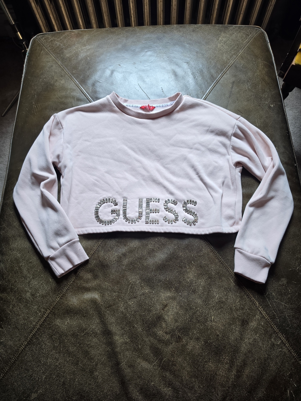 Alona Rhinestone Cropped Pullover Logo Sweatshirt S